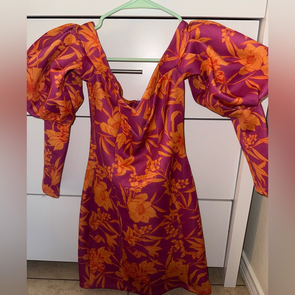 ASOS Vibrant Orange and Purple Long Sleeve Dress